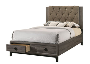 Avantika EK Bed W/Storage 27667EK Fabric & Rustic Gray Oak Finish | Acme | Home Elegance USA