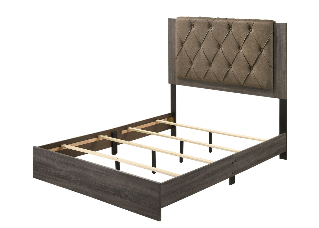 Avantika EK Bed 27677EK Fabric & Rustic Gray Oak Finish | Acme - 27677EK - Home Elegance USA - 1