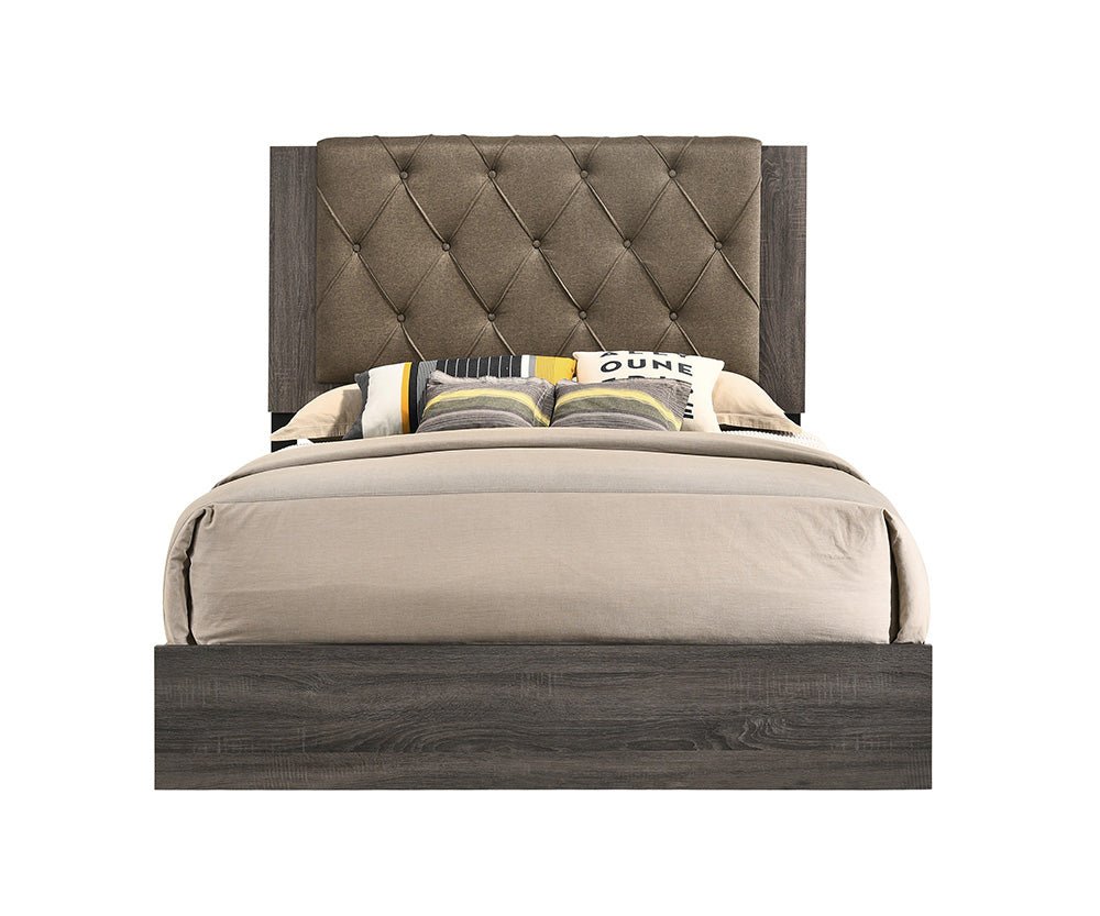 Avantika EK Bed 27677EK Fabric & Rustic Gray Oak Finish | Acme - 27677EK - Home Elegance USA - 2