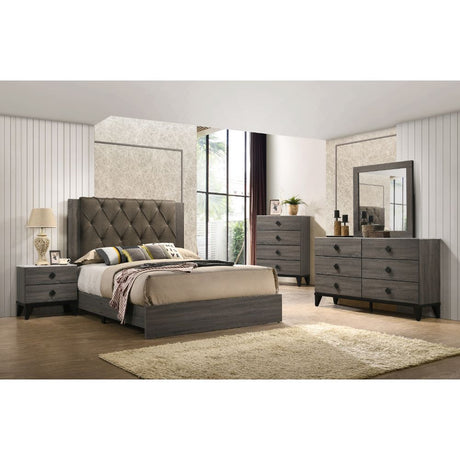 Avantika Queen Bed 27680Q Fabric & Rustic Gray Oak Finish | Acme - 27680Q - Home Elegance USA - 3