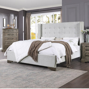 Artesia Queen Bed 27700Q Tan Fabric & Salvaged Natural Finish | Acme | Home Elegance USA