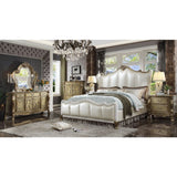 Acme - Dresden II Queen Bed 27820Q Pearl White Synthetic Leather & Gold Patina Finish