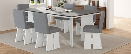 TOPMAX Modern 7-Piece Dining Table Set with 6 Upholstered Dining Chairs, Dark Gray+White - sold by Home Elegance USA