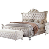 Acme - Picardy EK Bed 27877EK Fabric & Antique Pearl Finish