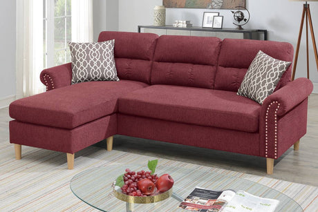 Paparika Red Color Polyfiber Reversible Sectional Sofa Set Chaise Pillows Plush Cushion Couch Nailheads - sold by Home Elegance USA