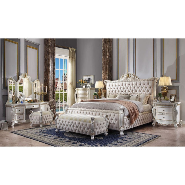 Acme - Picardy Queen Bed 27880Q Fabric & Antique Pearl Finish