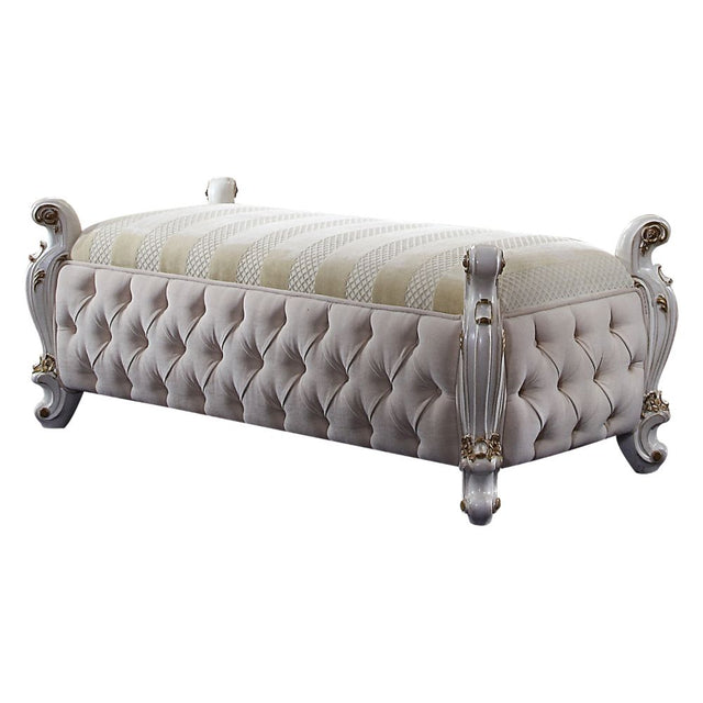 Acme - Picardy Bench 27886 Fabric & Antique Pearl Finish