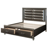 Acme - Sadie EK Bed W/Led & Storage 27937EK Synthetic Leather & Dark Champagne Finish