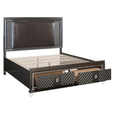 Acme - Sawyer EK Bed W/Led & Storage 27967EK Synthetic Leather & Metallic Gray Finish