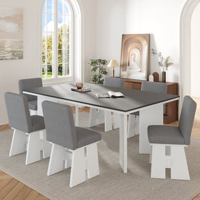 TOPMAX Modern 7-Piece Dining Table Set with 6 Upholstered Dining Chairs, Dark Gray+White - sold by Home Elegance USA