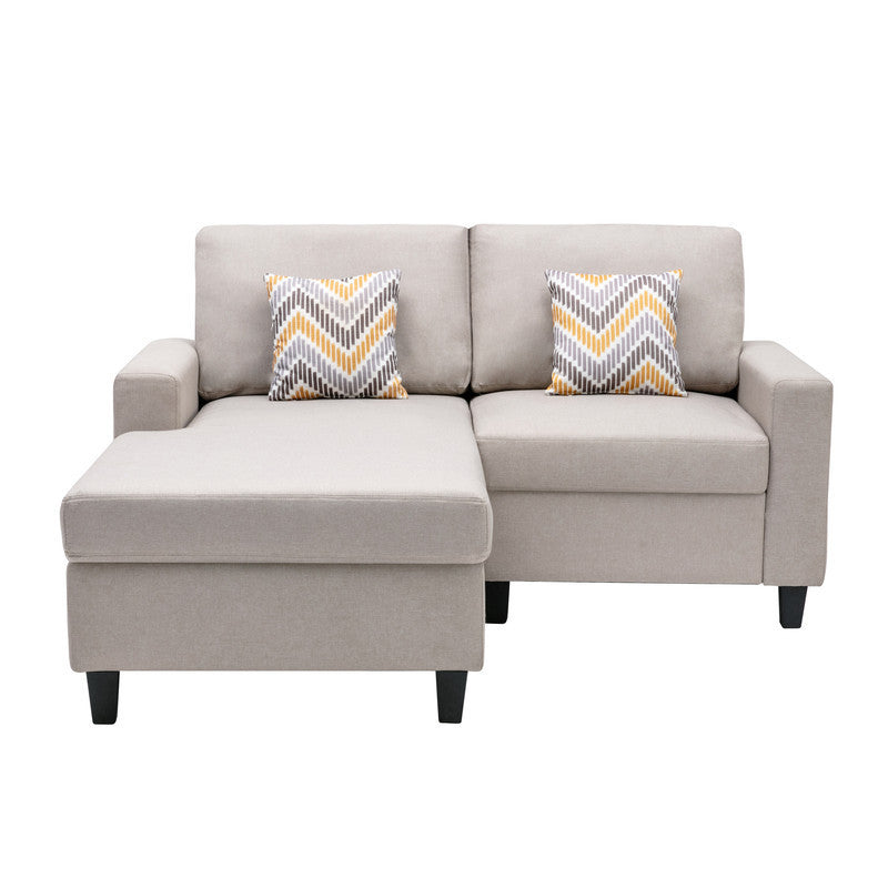 Nolan Beige Linen Fabric 2-Seater Reversible Sofa Chaise with Pillows and Interchangeable Legs - Home Elegance USA