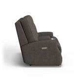 Devon Transitional Fabric Power Reclining Loveseat With Console, Power Headrests & Nailhead Trim | Flexsteel
