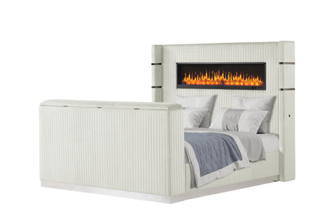 Lavish Modern Style 5 Pc Queen Bedroom Set Made with Fireplace in Headboard & TV stand in Footboard with Wood in Beige(CA INVENTORY) - sold by Home Elegance USA