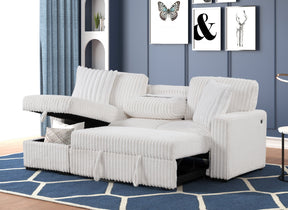 Plush Sectional Sofa W/ Pull Out Sleeper made with Velvet fabric- Cream (CA Warehouse inventory) - sold by Home Elegance USA