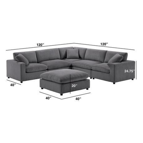 Chelsea Modular 6-Piece Sectional in Charcoal with Plush Polyester Upholstery - sold by Home Elegance USA