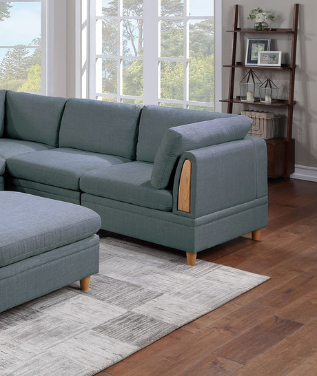 Contemporary Living Room Furniture 6pc Modular Sectional Sofa Set Steel Dorris Fabric Couch 3x Wedges 2x Armless Chair And 1x Ottomans - sold by Home Elegance USA