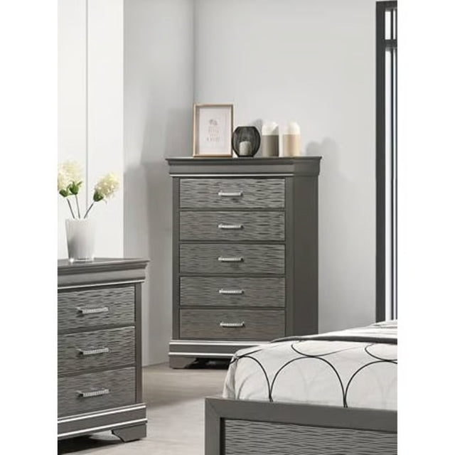 Modern Transitional 1pc Wooden Chest Unique Drawers Gray Finish Bedroom Furniture
