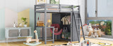 Twin Size Loft Bed with Wardrobe and Desk, Gray - Home Elegance USA