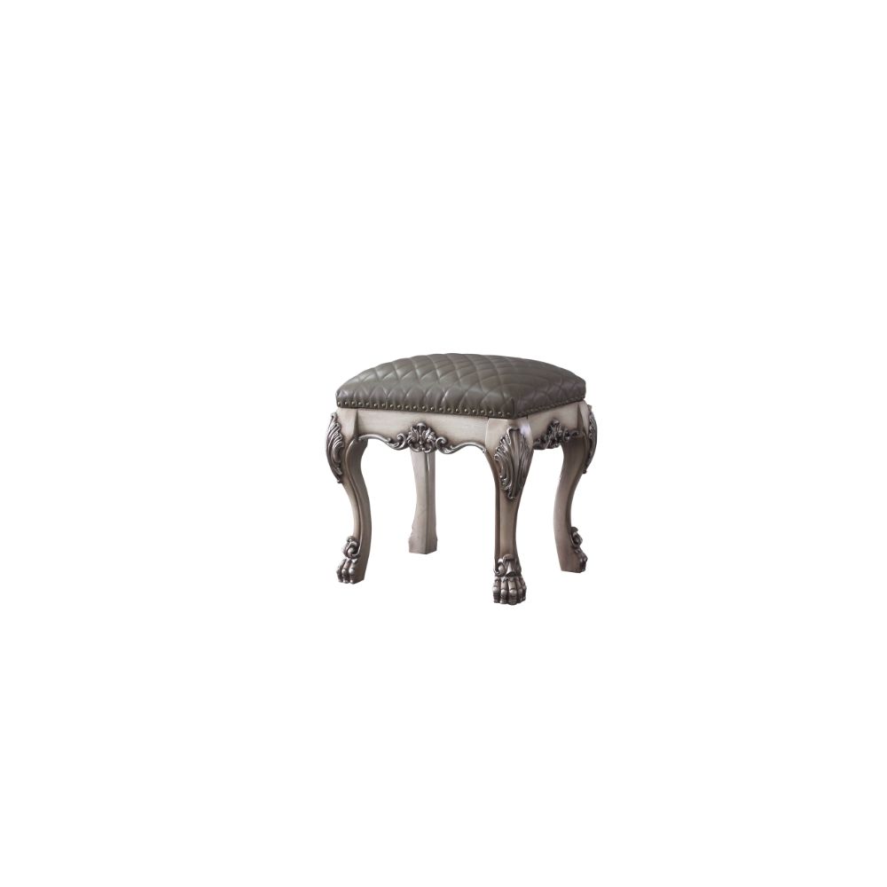 Acme - Dresden Vanity Stool 28195 Vintage Bone White & Synthetic Leather