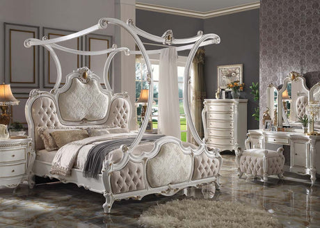 Acme - Picardy EK Bed 28207EK Fabric & Antique Pearl Finish