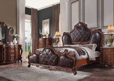 Acme - Picardy CK Bed 28234CK Synthetic Leather & Honey Oak Finish