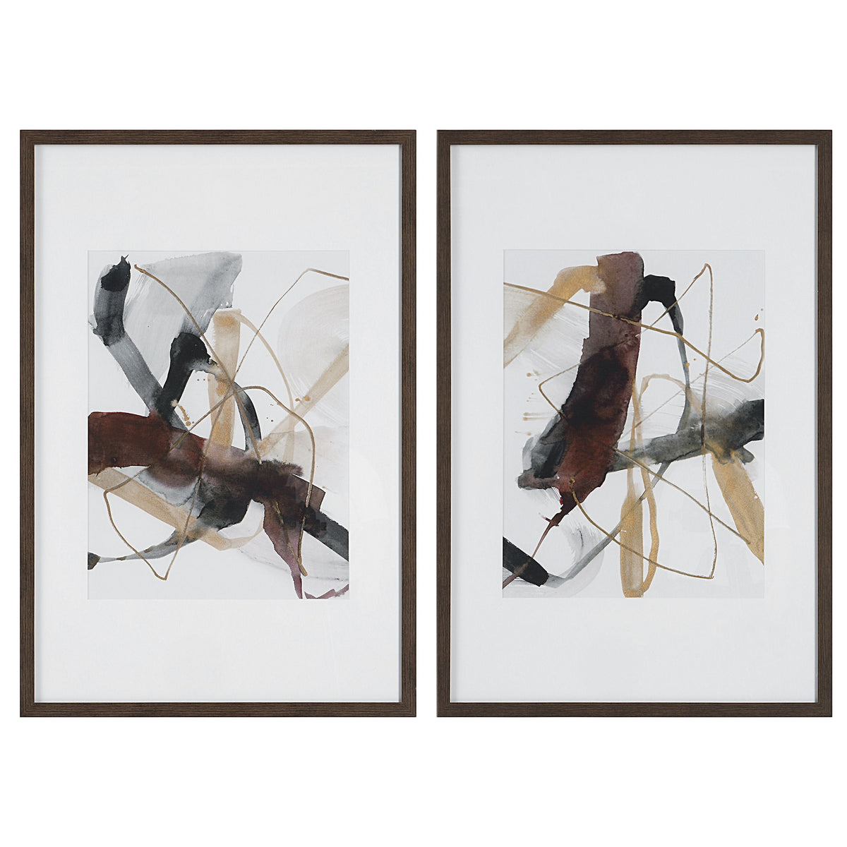 Burgundy Interjection Abstract Prints (Set of 2) - Dark Brown by Uttermost - View 1