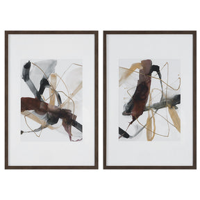 Burgundy Interjection Abstract Prints (Set of 2) - Dark Brown by Uttermost - View 1