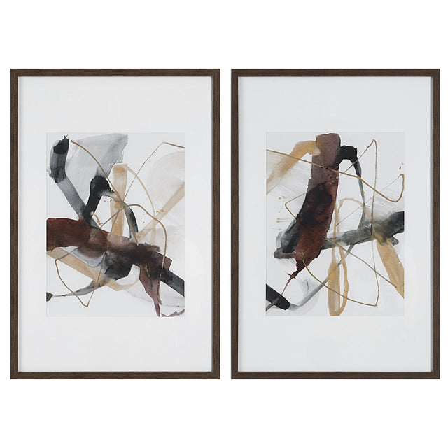 Burgundy Interjection Abstract Prints (Set of 2) - Dark Brown by Uttermost - View 1