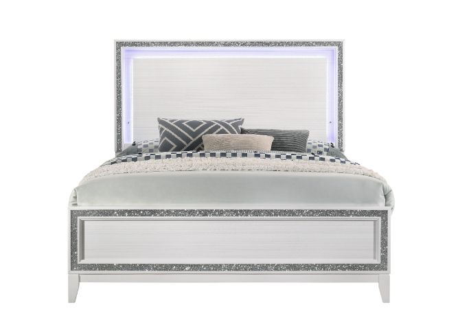 Acme - Haiden EK Bed W/Led 28447EK White Finish