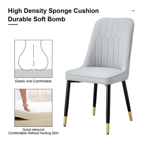 Table and chair set.The table has a glass top with imitation marble pattern stickers and stainless steel golden legs.Paried with 8 Light Gray chairs with PU cushions and black legs.W1151S01546 - sold by Home Elegance USA