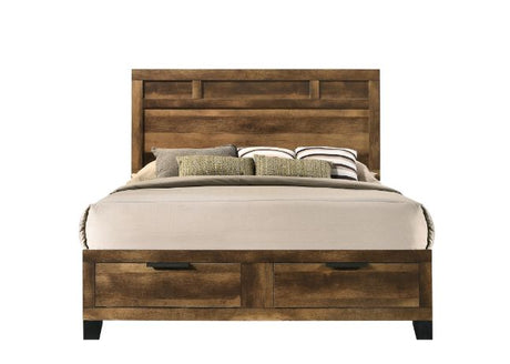 Acme - Morales EK Bed W/Storage 28587EK Rustic Oak Finish