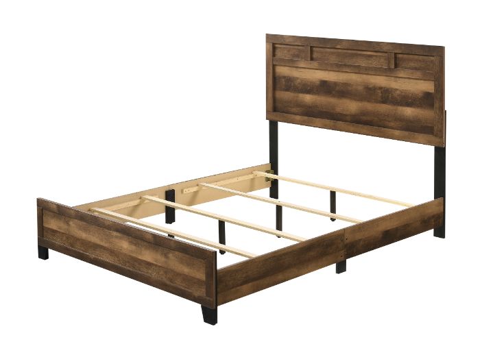 Acme - Morales EK Bed 28597EK Rustic Oak Finish