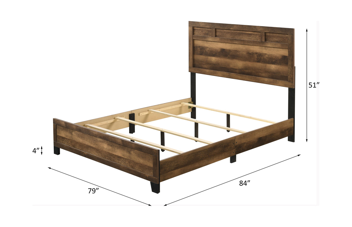 Acme - Morales EK Bed 28597EK Rustic Oak Finish