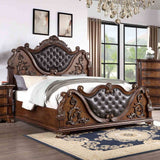 Luxurious Brown Cherry Traditional Queen Size Bed Tufted Leatherette HB FB 1pc Bed Bedroom Furniture Wooden