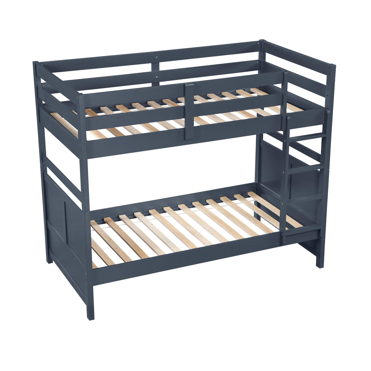 Bunk Bed Twin Over Twin Navy Blue Finish Sturdy Wood Frame Guard Rails Youth Bedroom Furniture 1pc - sold by Home Elegance USA