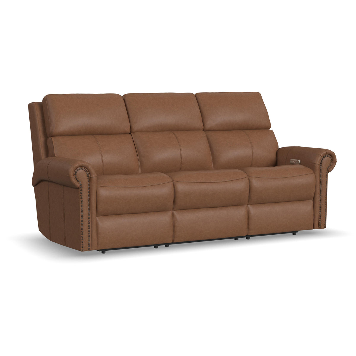 Bernard Power Reclining Sofa With Console, Power Headrests & Lumbar, Nailhead Trim | Flexsteel