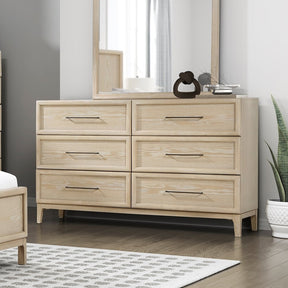 Contemporary Design Dresser of 6-Drawers Light Brown Finish Ball Bearing Glides Wooden Bedroom Furniture 1pc