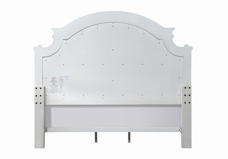 Acme - Florian EK Bed 28717EK Beige Synthetic Leather & Antique White Finish