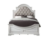 Acme - Florian Queen Bed 28720Q Beige Synthetic Leather & Antique White Finish