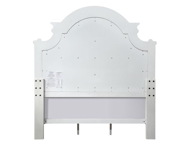 Acme - Florian Queen Bed 28720Q Beige Synthetic Leather & Antique White Finish