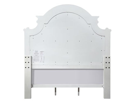 Acme - Florian Queen Bed 28720Q Beige Synthetic Leather & Antique White Finish