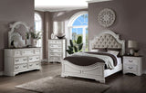 Acme - Florian Queen Bed 28720Q Beige Synthetic Leather & Antique White Finish