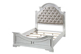 Acme - Florian Queen Bed 28720Q Beige Synthetic Leather & Antique White Finish