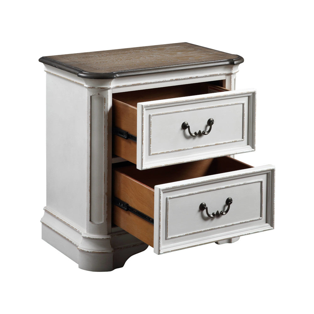 Acme - Florian Nightstand 28723 Antique White & Oak Finish