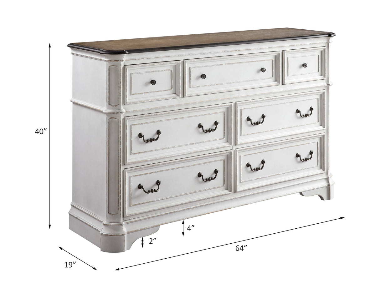 Acme - Florian Dresser 28725 Antique White & Oak Finish