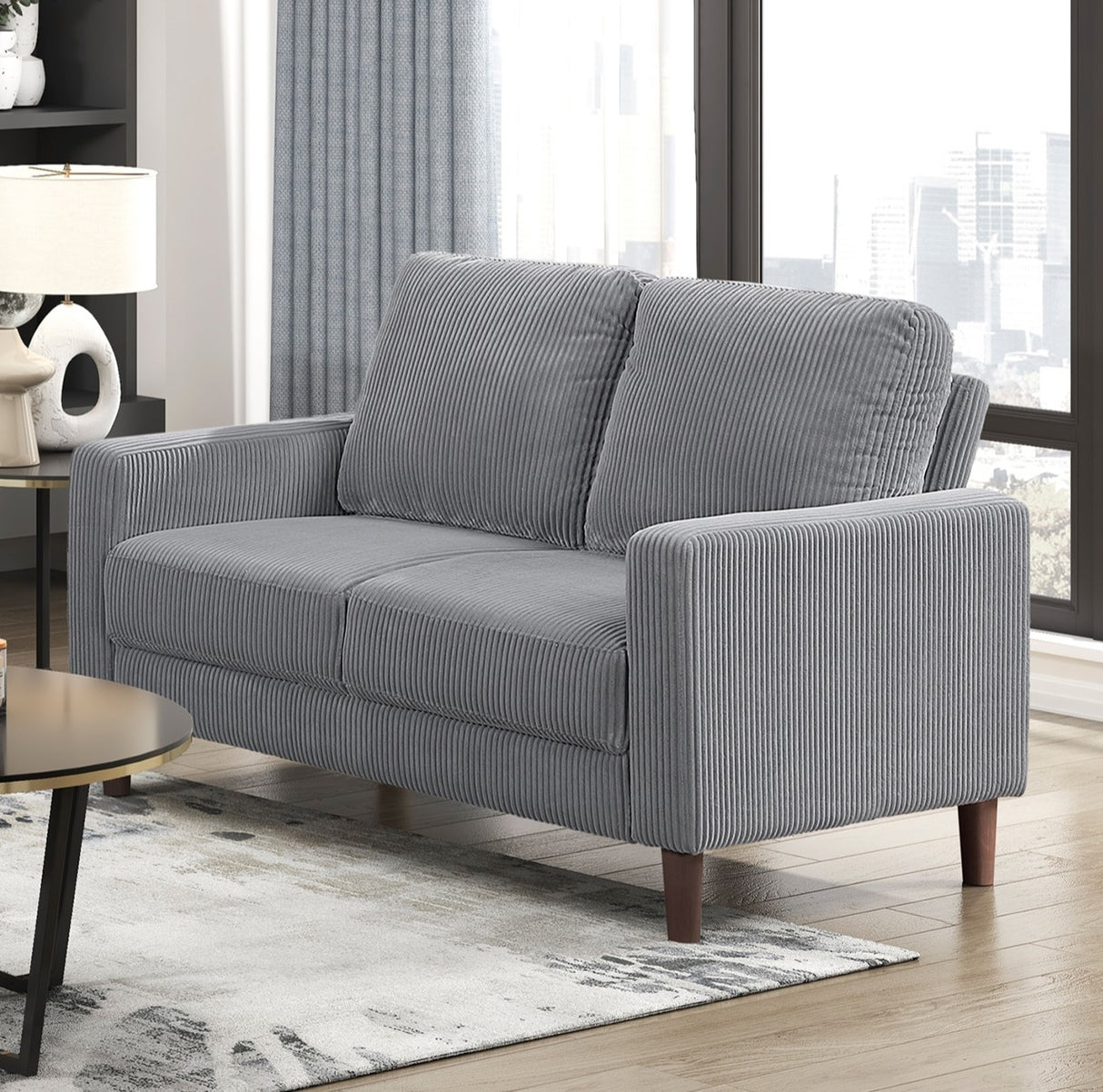 Modern Contemporary Gray Corduroy Upholstered Loveseat Comfortable Cushion Solid Wood Living Room Furniture 1pc