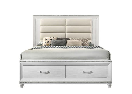 Acme - Sadie EK Bed 28737EK LED, Pearl White Synthetic Leather & White Finish