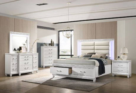 Acme - Sadie EK Bed 28737EK LED, Pearl White Synthetic Leather & White Finish