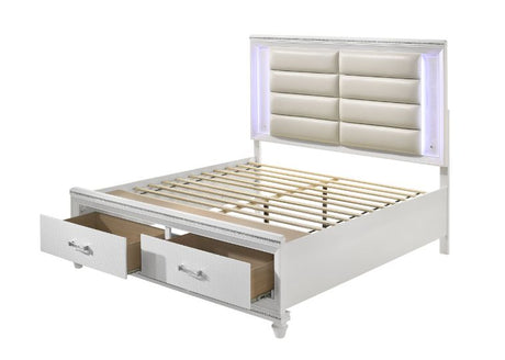 Acme - Sadie Queen Bed 28740Q LED, Pearl White Synthetic Leather & White Finish