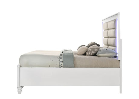 Acme - Sadie Queen Bed 28740Q LED, Pearl White Synthetic Leather & White Finish